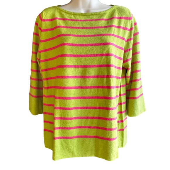 Boden Cashmere Sweater Striped Boat Neck Green Pink Size 10 Cozy Preppy Nautical - Picture 1 of 10